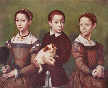 Three children with dog